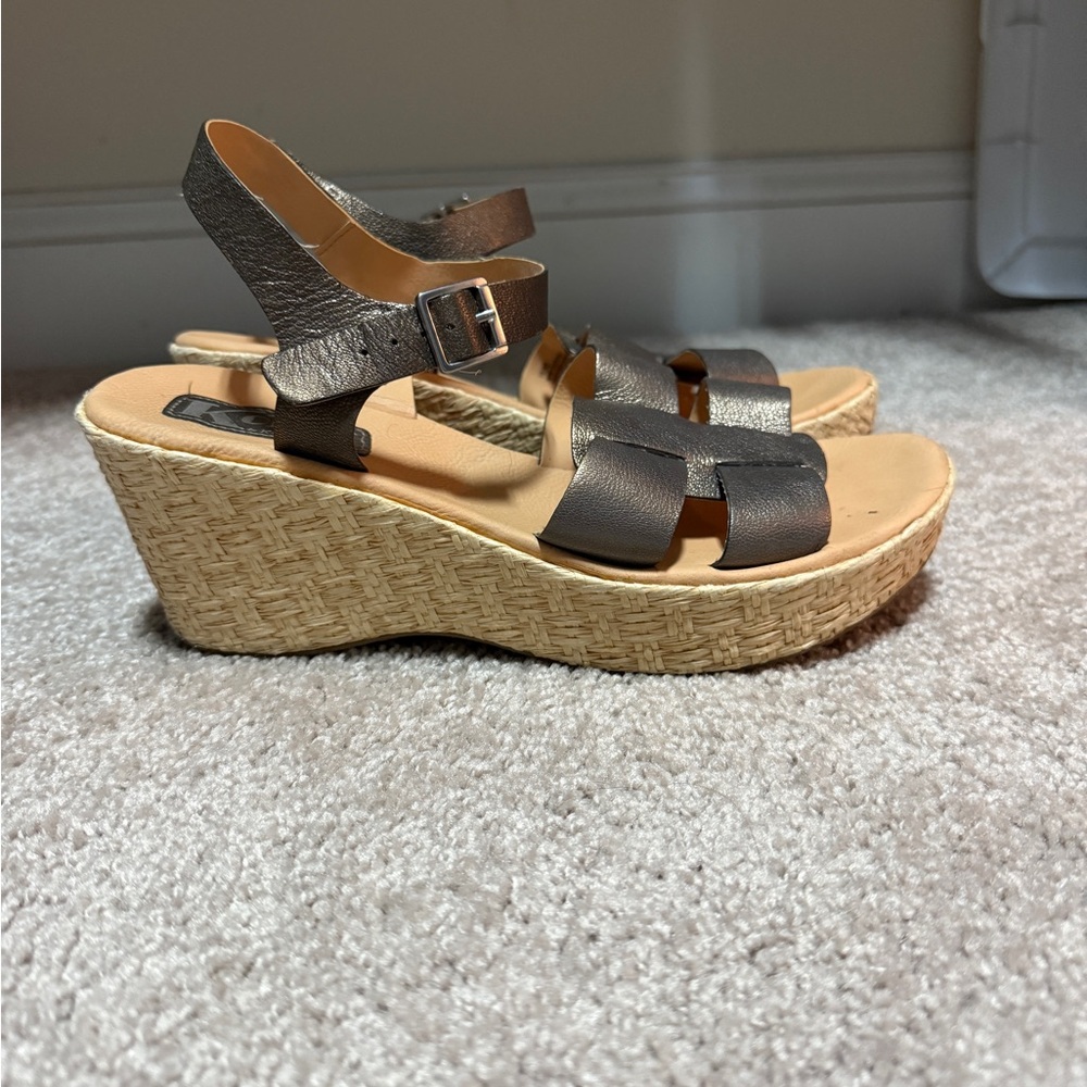 Kork Ease Wedge Sandals Dark Silver Size 10(Euro42)